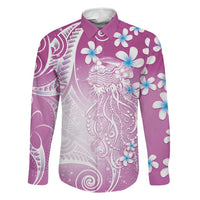 Polynesian Jellyfish Family Matching Summer Maxi Dress and Hawaiian Shirt With Plumeria Pink