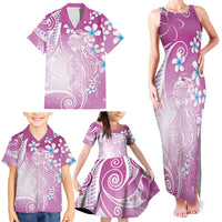 Polynesian Jellyfish Family Matching Tank Maxi Dress and Hawaiian Shirt With Plumeria Pink
