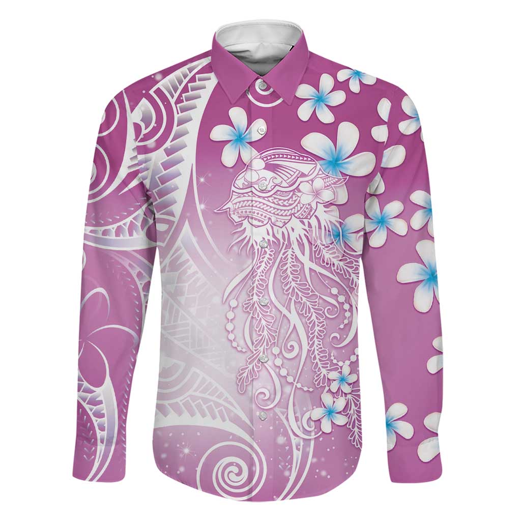 Polynesian Jellyfish Family Matching Tank Maxi Dress and Hawaiian Shirt With Plumeria Pink