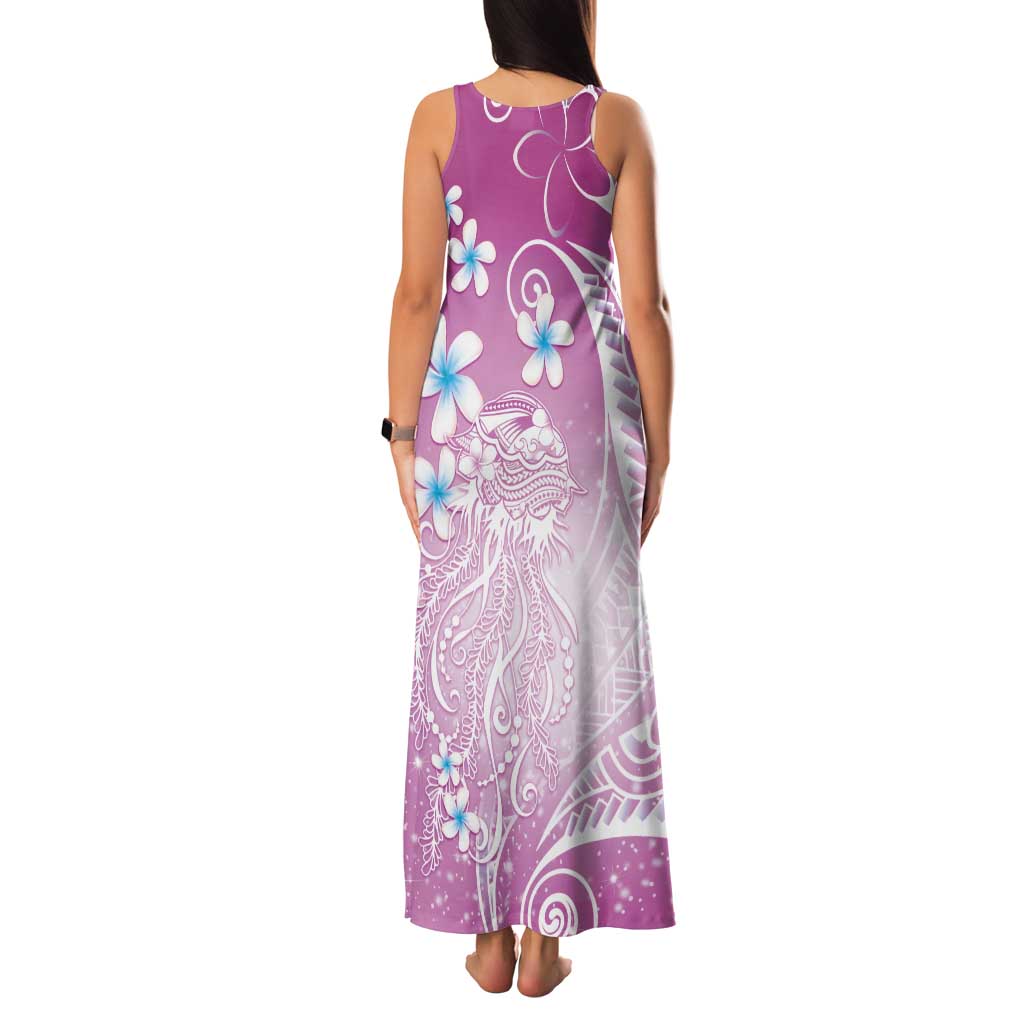 Polynesian Jellyfish Family Matching Tank Maxi Dress and Hawaiian Shirt With Plumeria Pink