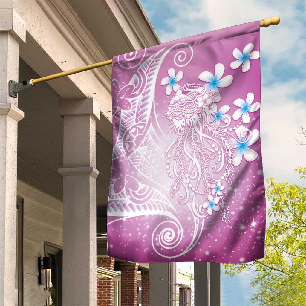 Polynesian Jellyfish Garden Flag With Plumeria Pink LT05 House Flag Pink - Polynesian Pride