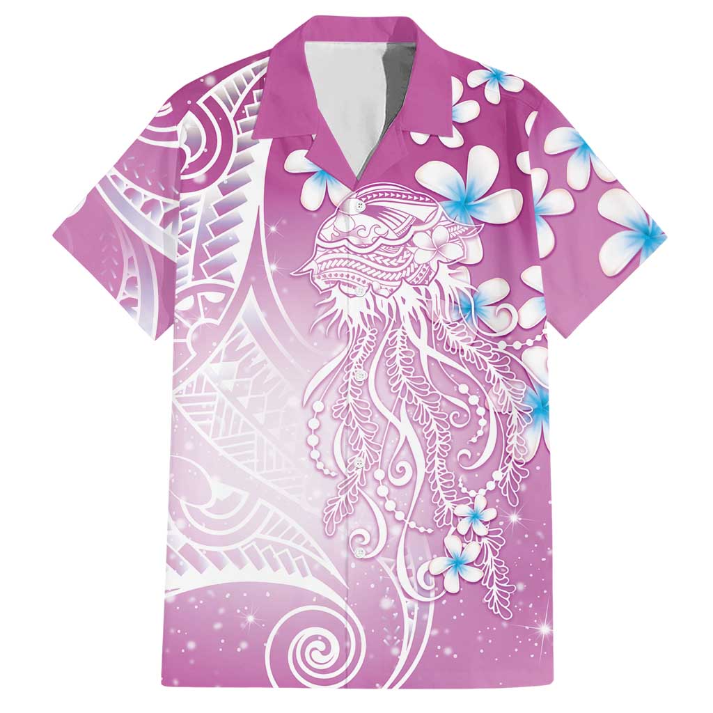Polynesian Jellyfish Hawaiian Shirt With Plumeria Pink LT05 Pink - Polynesian Pride