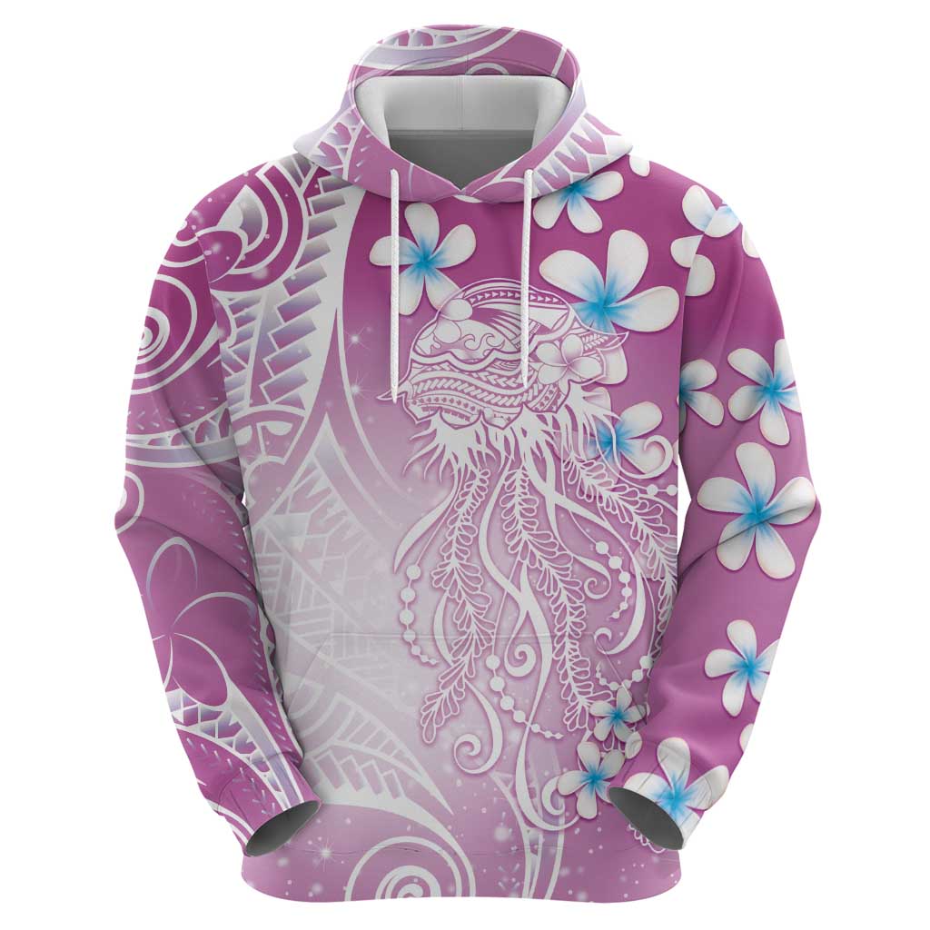 Polynesian Jellyfish Hoodie With Plumeria Pink LT05 - Polynesian Pride
