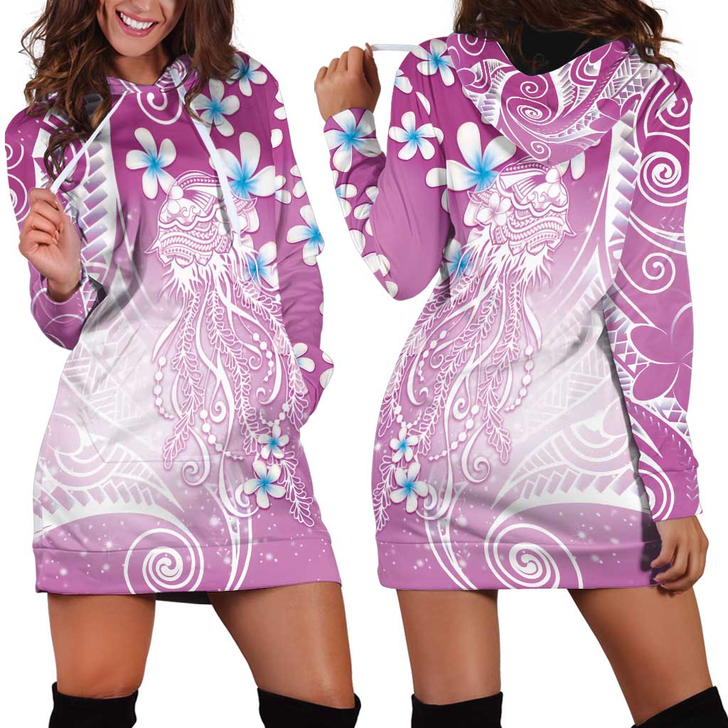 Polynesian Jellyfish Hoodie Dress With Plumeria Pink LT05 - Polynesian Pride