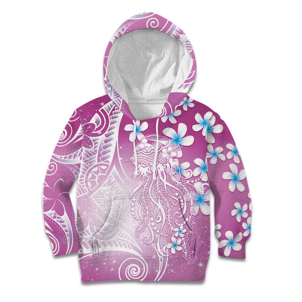 Polynesian Jellyfish Kid Hoodie With Plumeria Pink