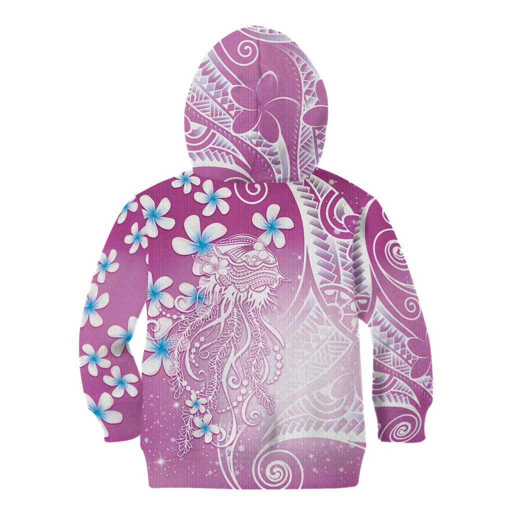 Polynesian Jellyfish Kid Hoodie With Plumeria Pink