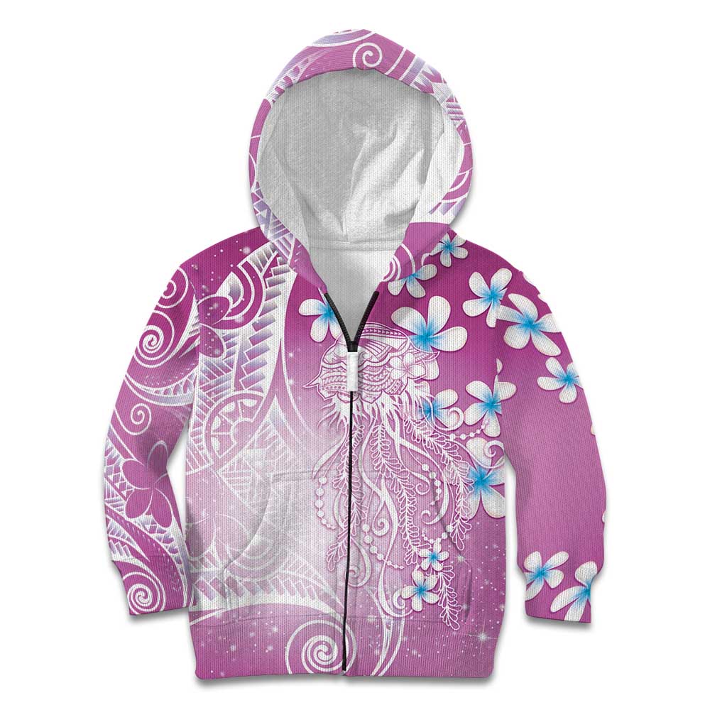 Polynesian Jellyfish Kid Hoodie With Plumeria Pink