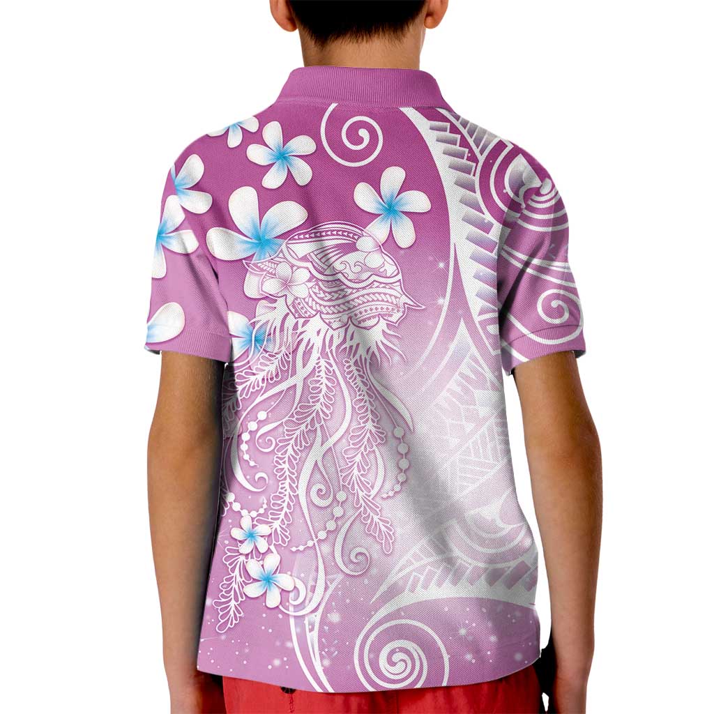Polynesian Jellyfish Kid Polo Shirt With Plumeria Pink LT05 - Polynesian Pride