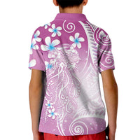 Polynesian Jellyfish Kid Polo Shirt With Plumeria Pink LT05 - Polynesian Pride