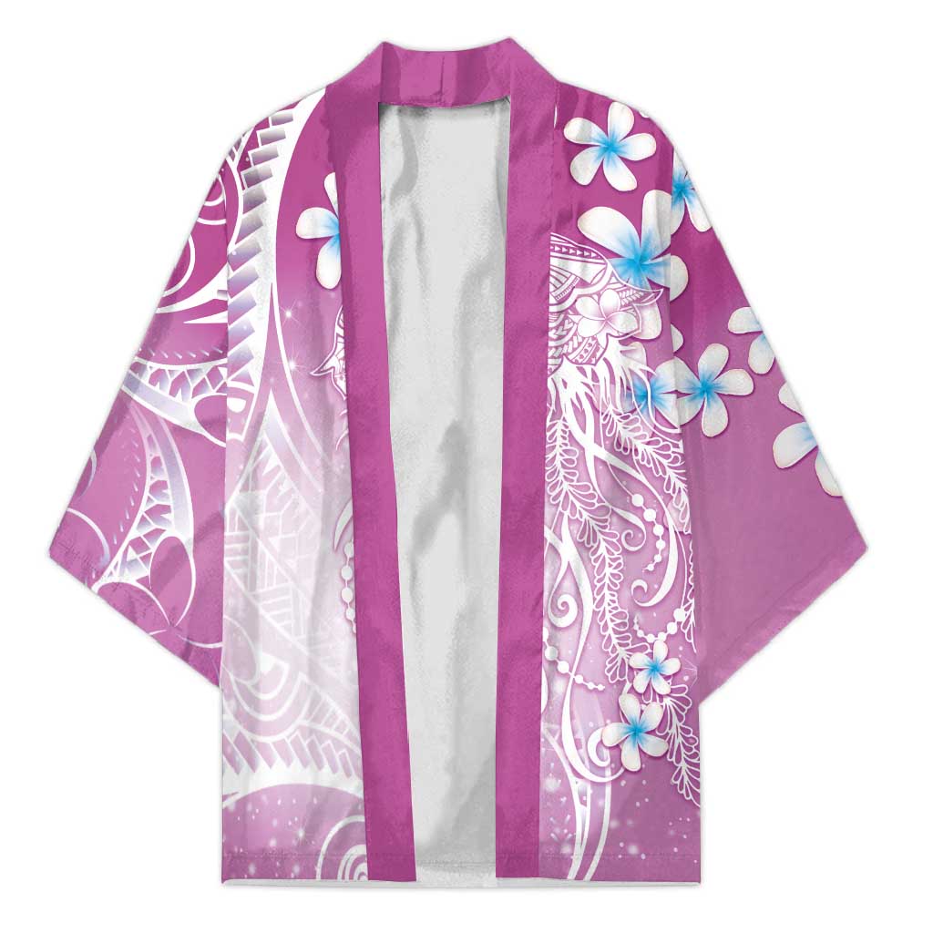 Polynesian Jellyfish Kimono With Plumeria Pink LT05 Unisex Pink - Polynesian Pride
