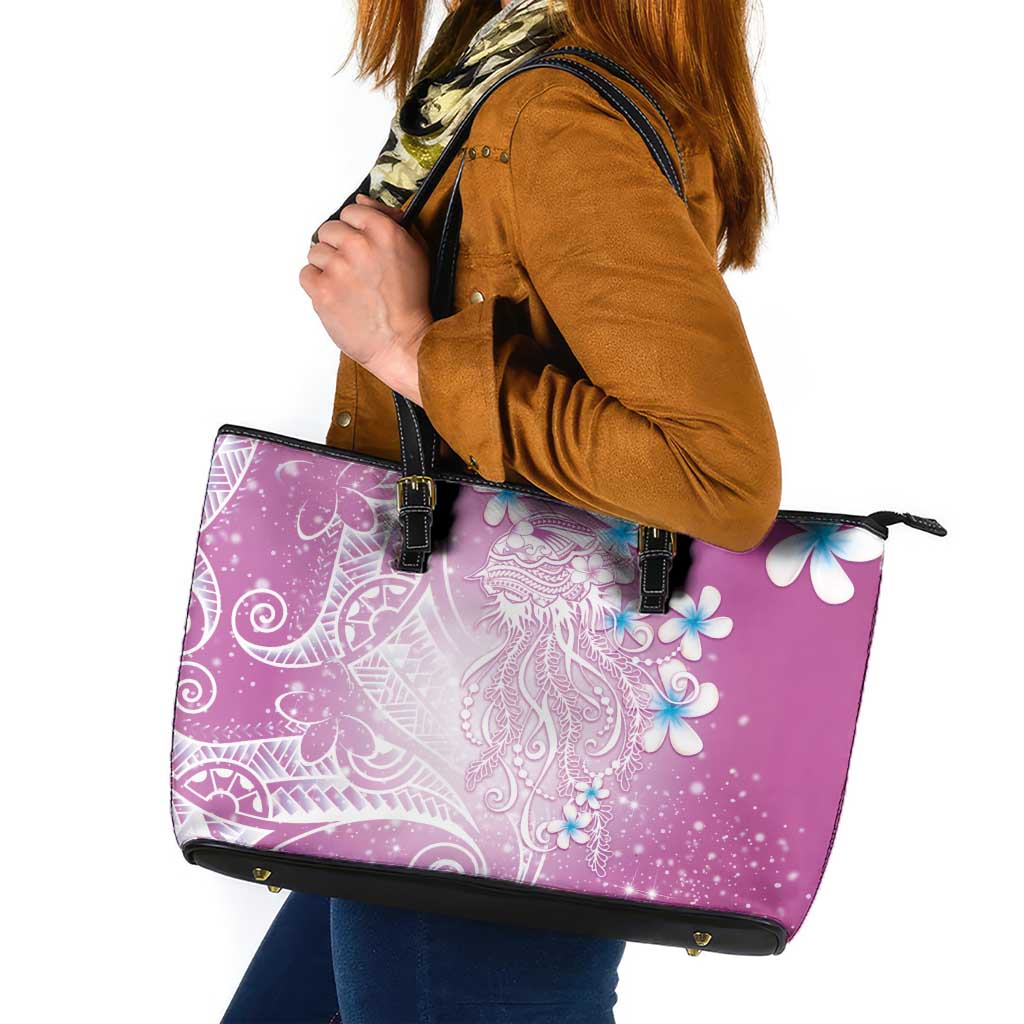 Polynesian Jellyfish Leather Tote Bag With Plumeria Pink LT05 Pink - Polynesian Pride