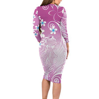 Polynesian Jellyfish Long Sleeve Bodycon Dress With Plumeria Pink LT05 - Polynesian Pride