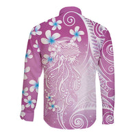 Polynesian Jellyfish Long Sleeve Button Shirt With Plumeria Pink LT05 - Polynesian Pride