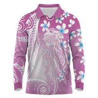Polynesian Jellyfish Long Sleeve Polo Shirt With Plumeria Pink LT05 Pink - Polynesian Pride