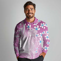 Polynesian Jellyfish Long Sleeve Polo Shirt With Plumeria Pink LT05 - Polynesian Pride