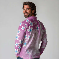 Polynesian Jellyfish Long Sleeve Polo Shirt With Plumeria Pink LT05 - Polynesian Pride