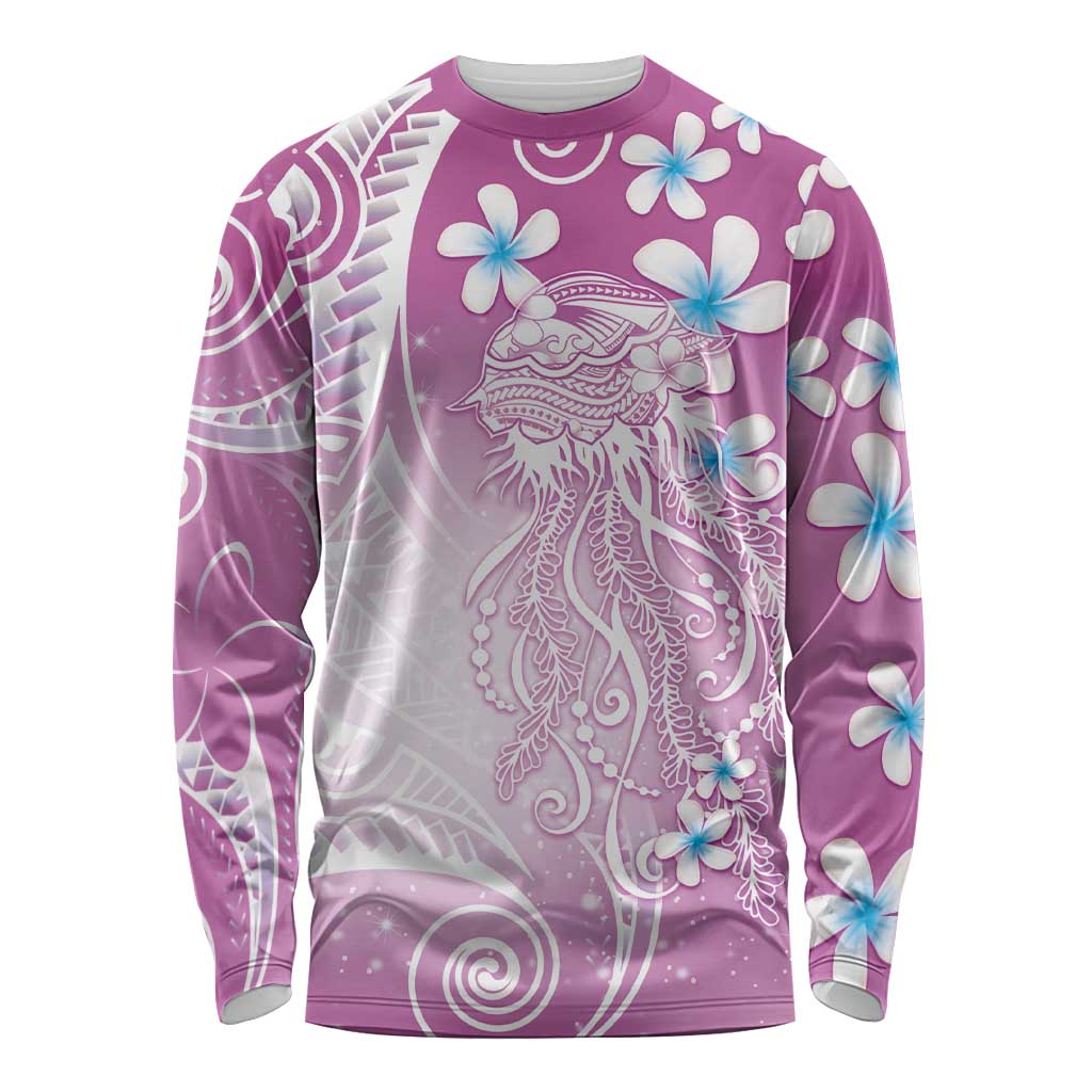 Polynesian Jellyfish Long Sleeve Shirt With Plumeria Pink LT05 Unisex Pink - Polynesian Pride