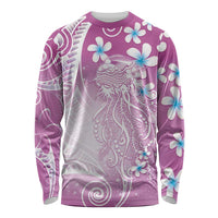 Polynesian Jellyfish Long Sleeve Shirt With Plumeria Pink LT05 Unisex Pink - Polynesian Pride
