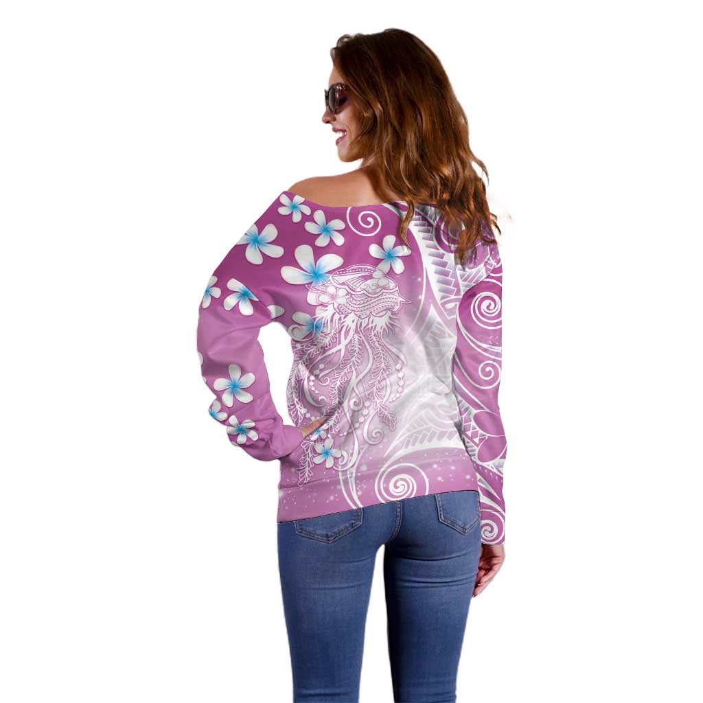 Polynesian Jellyfish Off Shoulder Sweater With Plumeria Pink LT05 - Polynesian Pride