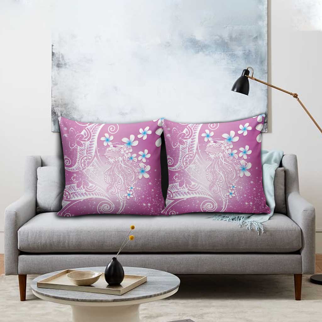 Polynesian Jellyfish Pillow Cover With Plumeria Pink LT05 - Polynesian Pride