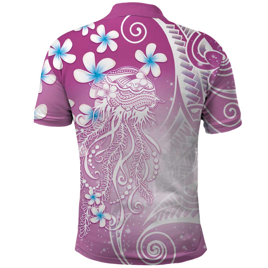 Polynesian Jellyfish Polo Shirt With Plumeria Pink LT05 - Polynesian Pride