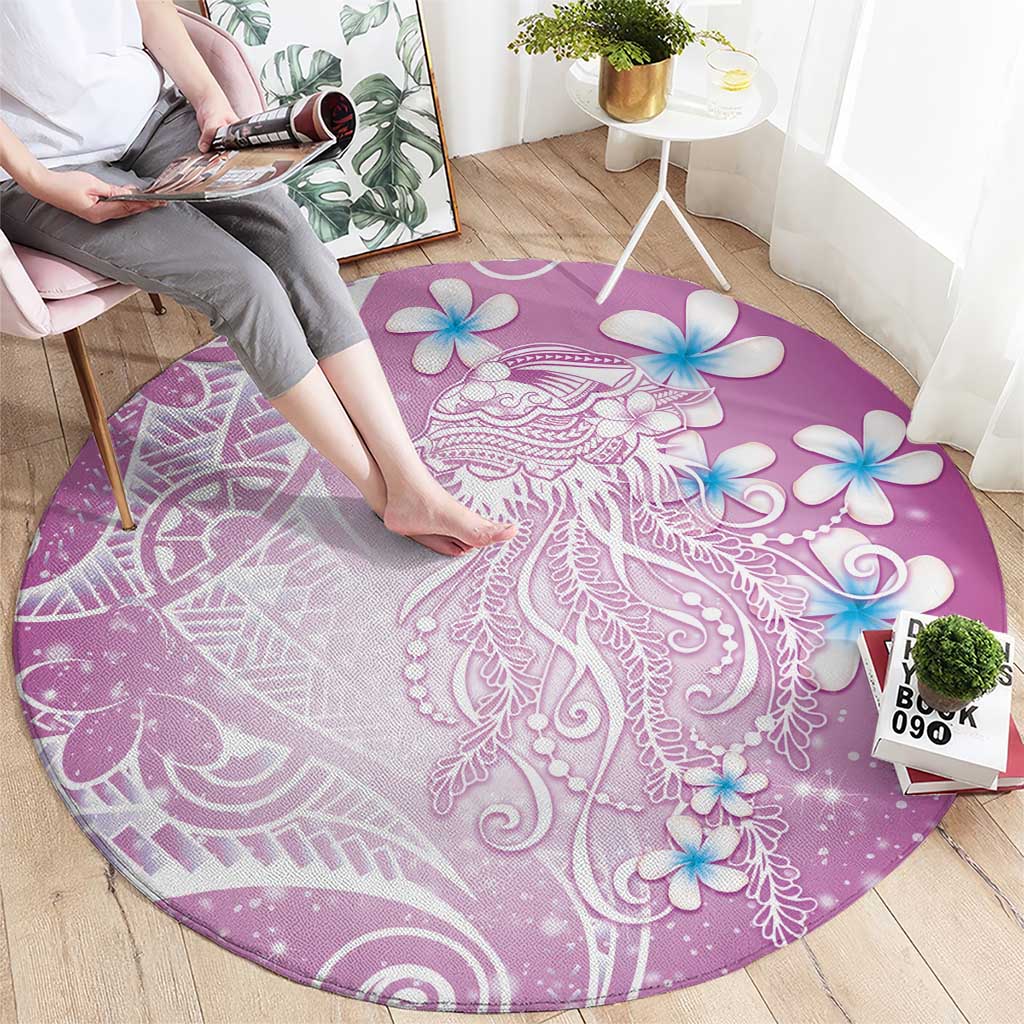 Polynesian Jellyfish Round Carpet With Plumeria Pink LT05 - Polynesian Pride