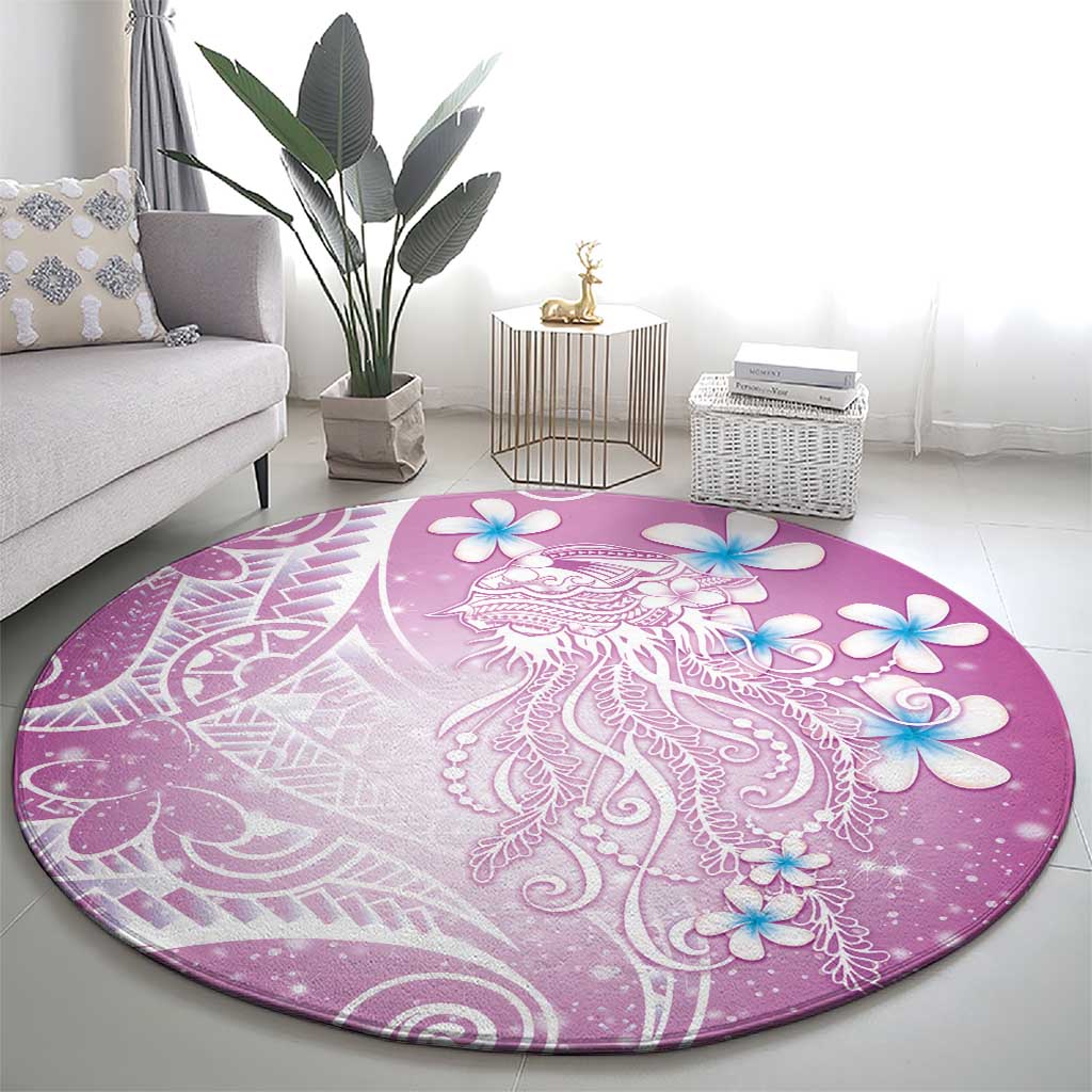 Polynesian Jellyfish Round Carpet With Plumeria Pink LT05 - Polynesian Pride