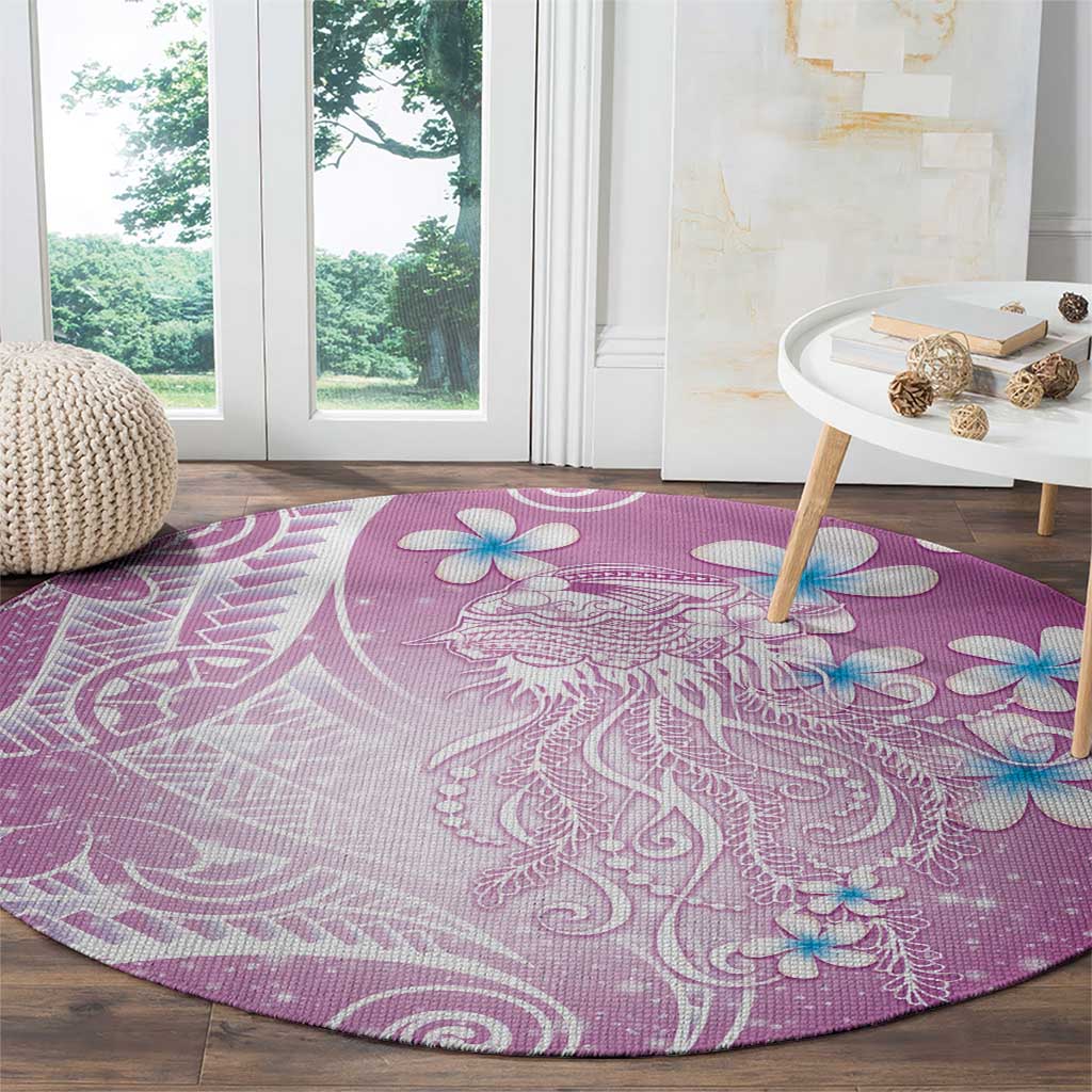 Polynesian Jellyfish Round Carpet With Plumeria Pink LT05 - Polynesian Pride
