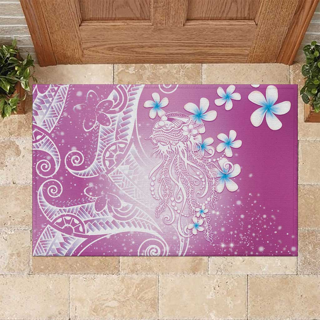 Polynesian Jellyfish Rubber Doormat With Plumeria Pink LT05 Pink - Polynesian Pride
