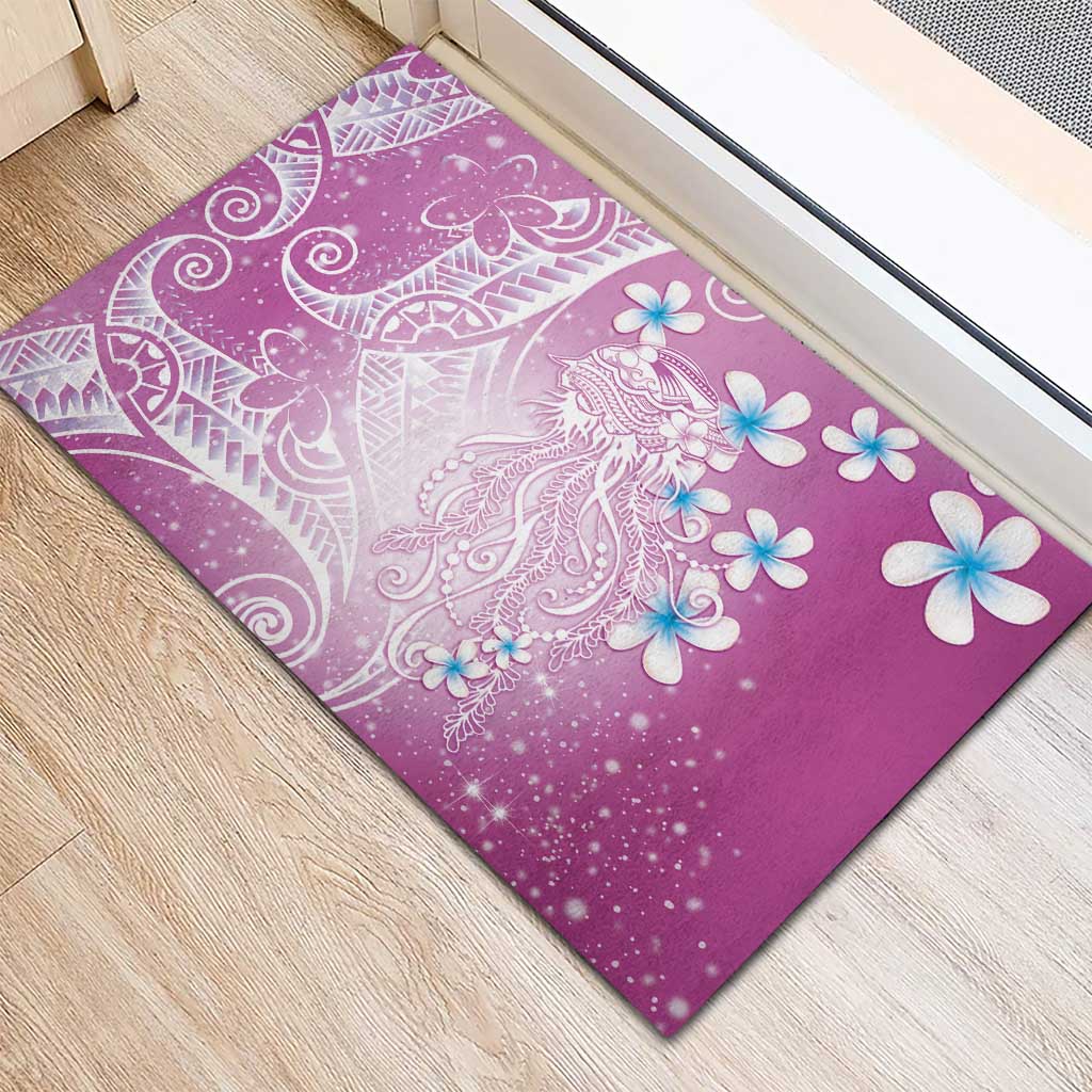 Polynesian Jellyfish Rubber Doormat With Plumeria Pink LT05 - Polynesian Pride