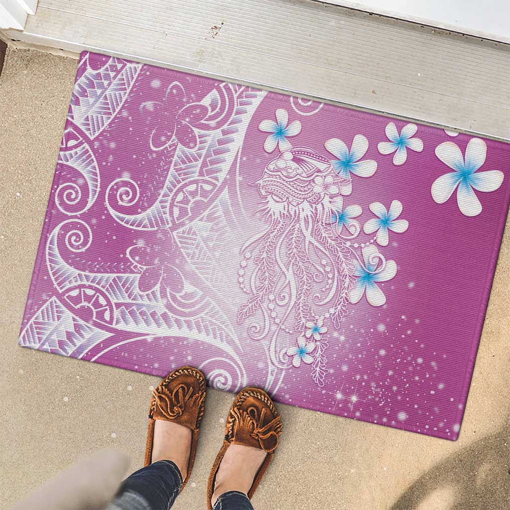 Polynesian Jellyfish Rubber Doormat With Plumeria Pink LT05 - Polynesian Pride