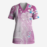Polynesian Jellyfish Scrub Top With Plumeria Pink LT05 Adult Pink - Polynesian Pride