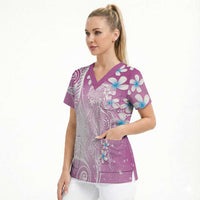 Polynesian Jellyfish Scrub Top With Plumeria Pink LT05 - Polynesian Pride