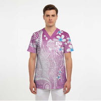 Polynesian Jellyfish Scrub Top With Plumeria Pink LT05 - Polynesian Pride