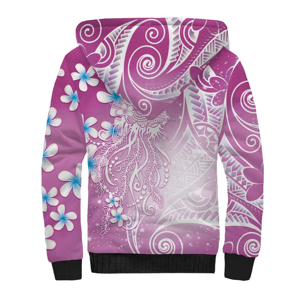 Polynesian Jellyfish Sherpa Hoodie With Plumeria Pink LT05 - Polynesian Pride