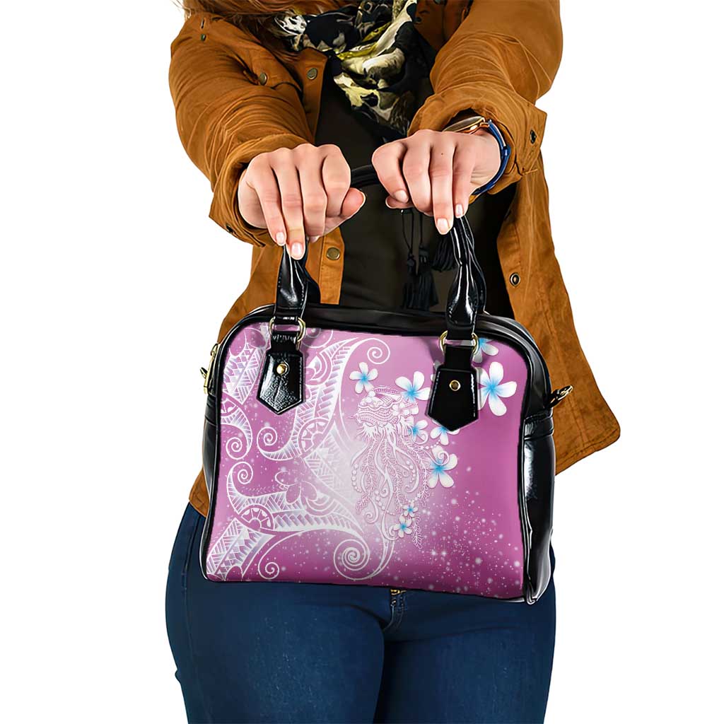 Polynesian Jellyfish Shoulder Handbag With Plumeria Pink LT05 One Size Pink - Polynesian Pride