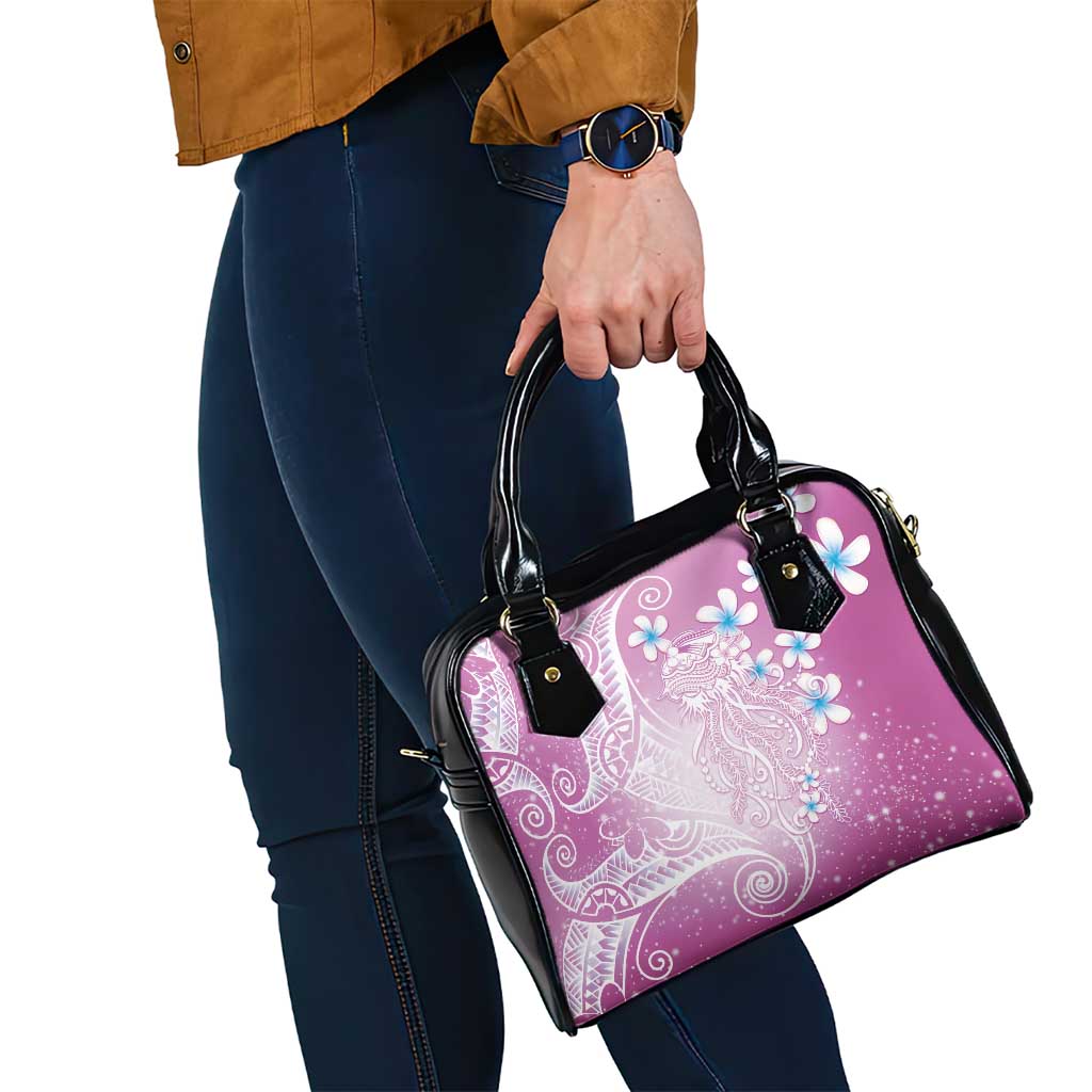 Polynesian Jellyfish Shoulder Handbag With Plumeria Pink LT05 - Polynesian Pride