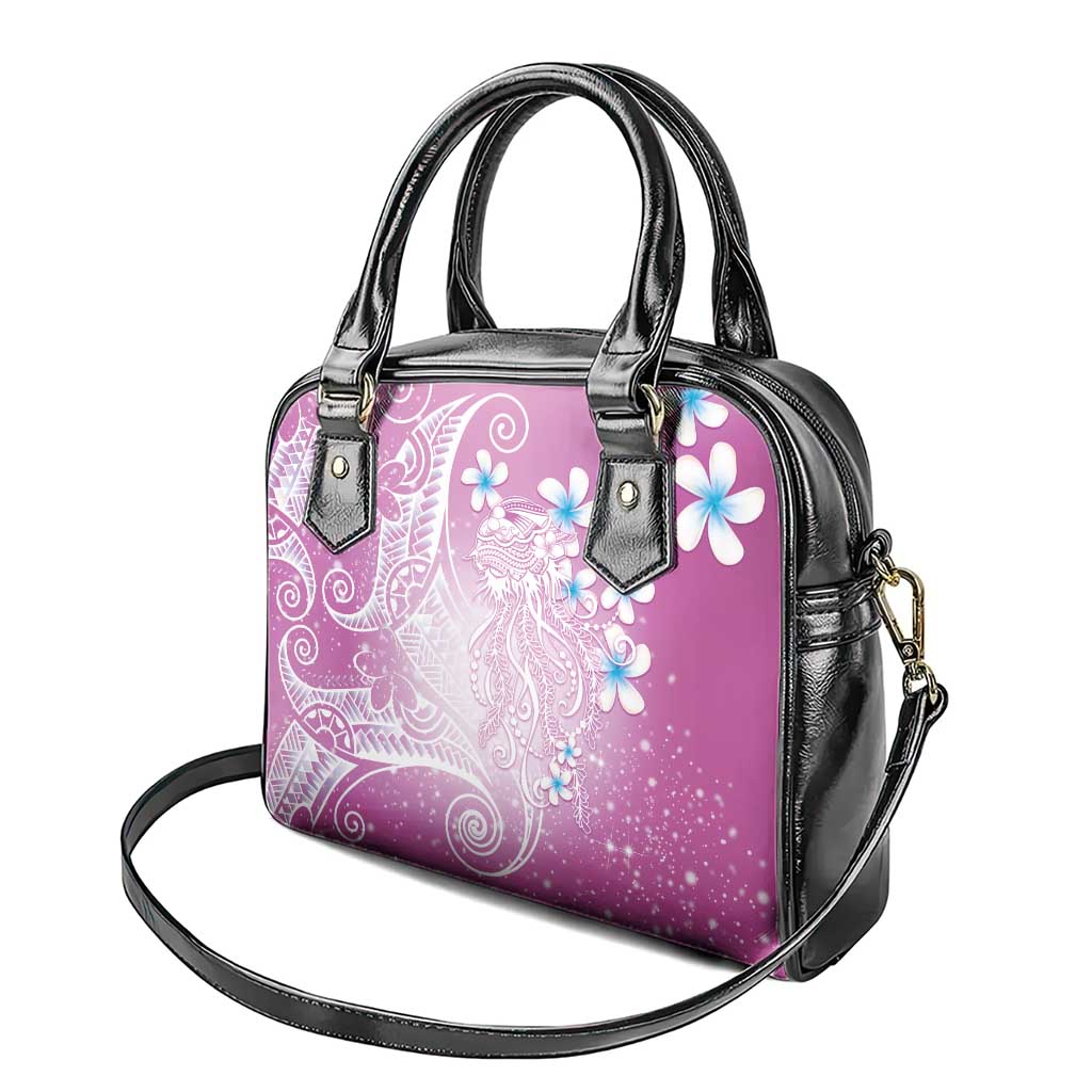 Polynesian Jellyfish Shoulder Handbag With Plumeria Pink LT05 - Polynesian Pride