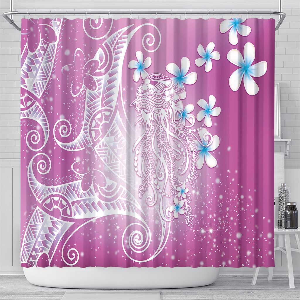 Polynesian Jellyfish Shower Curtain With Plumeria Pink LT05 - Polynesian Pride