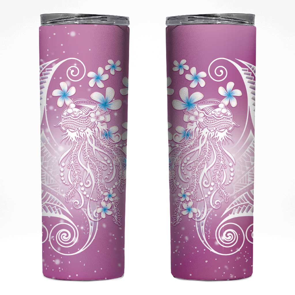 Polynesian Jellyfish Skinny Tumbler With Plumeria Pink LT05 Pink - Polynesian Pride