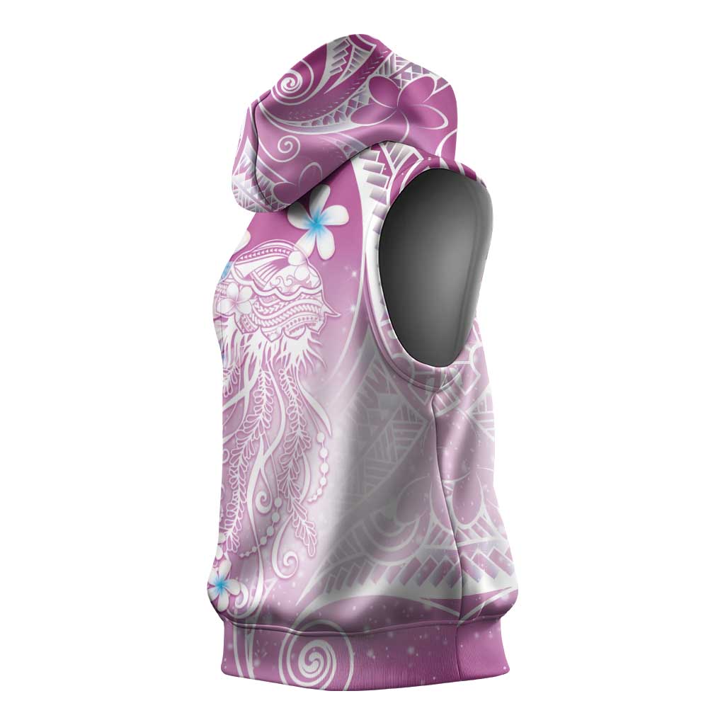 Polynesian Jellyfish Sleeveless Hoodie With Plumeria Pink LT05 - Polynesian Pride