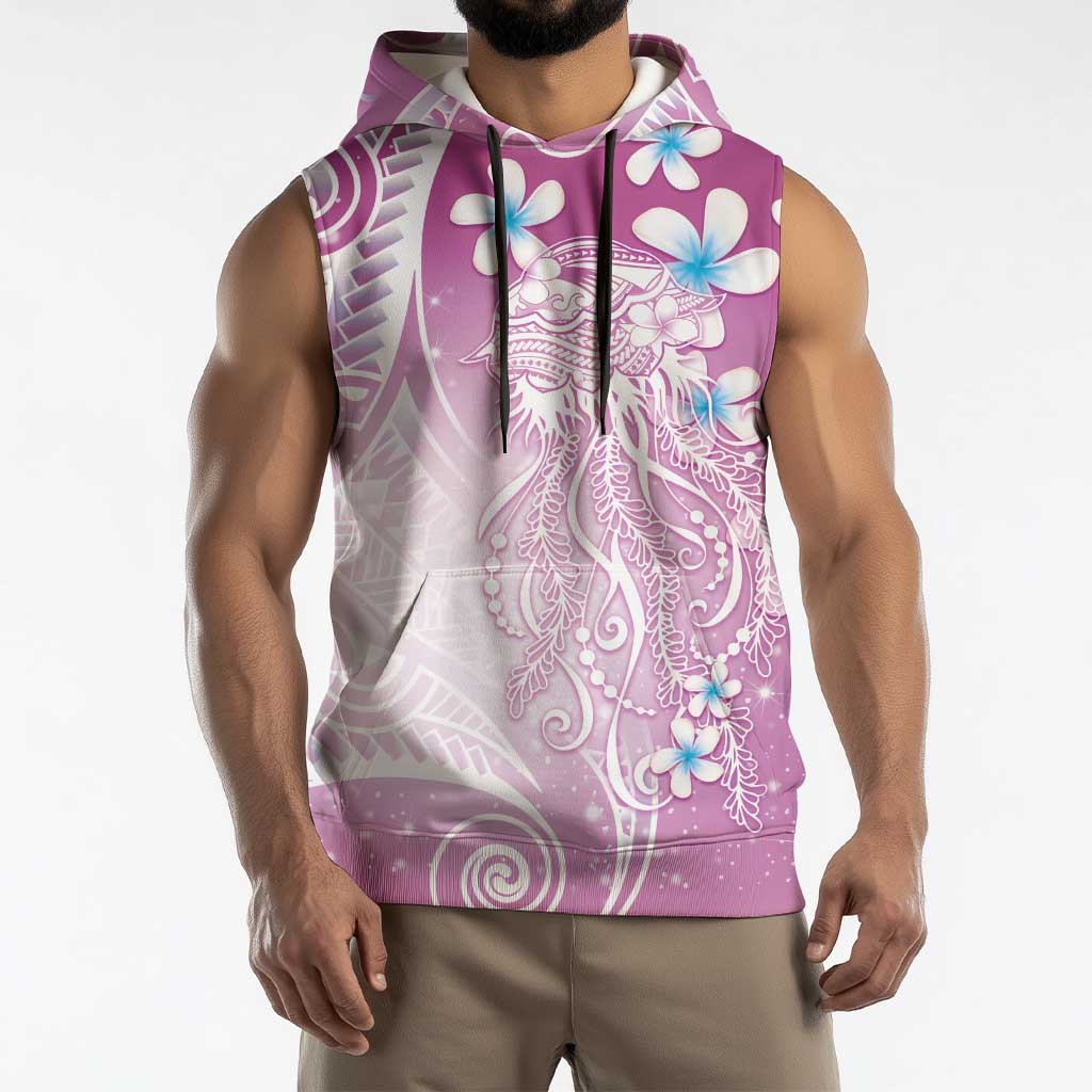 Polynesian Jellyfish Sleeveless Hoodie With Plumeria Pink LT05 - Polynesian Pride