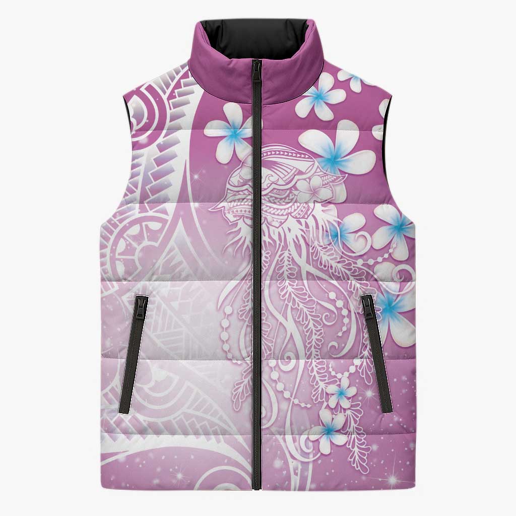 Polynesian Jellyfish Sleeveless Puffer Jacket With Plumeria Pink