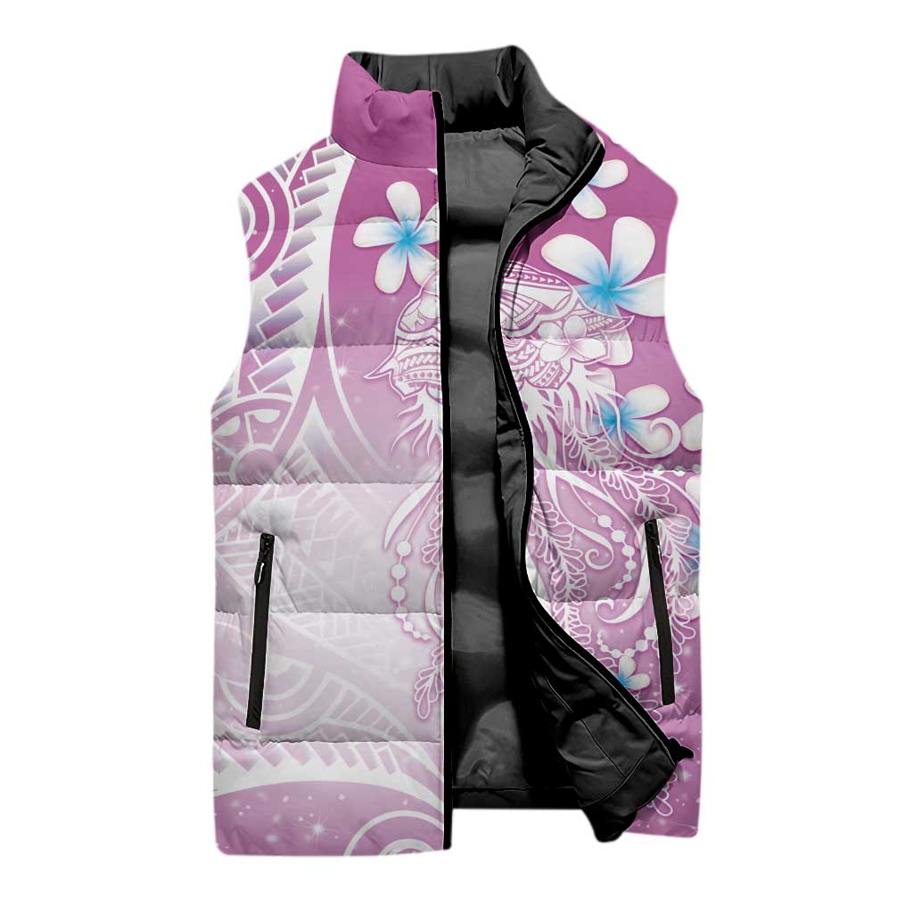 Polynesian Jellyfish Sleeveless Puffer Jacket With Plumeria Pink