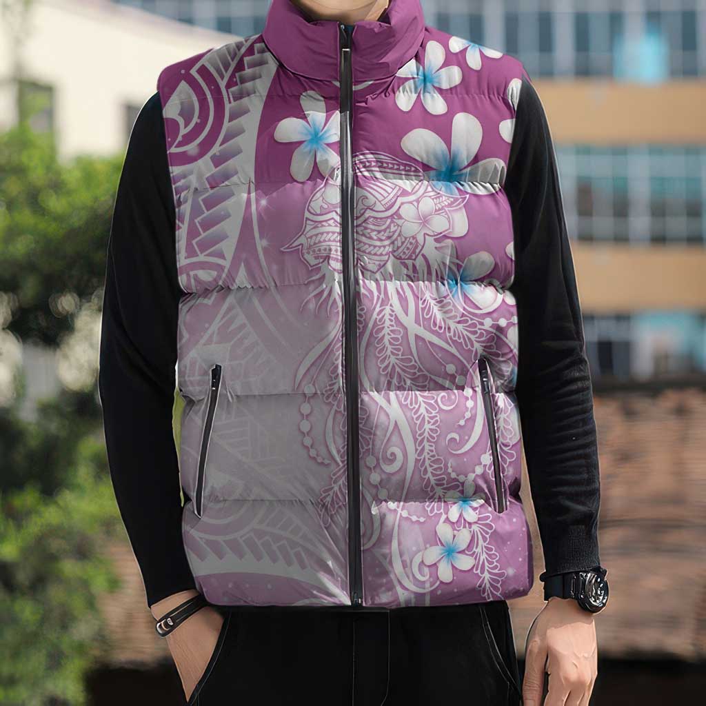 Polynesian Jellyfish Sleeveless Puffer Jacket With Plumeria Pink