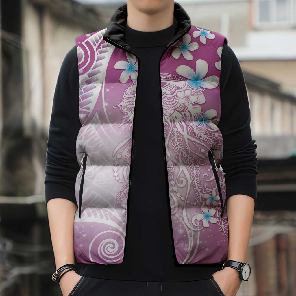 Polynesian Jellyfish Sleeveless Puffer Jacket With Plumeria Pink