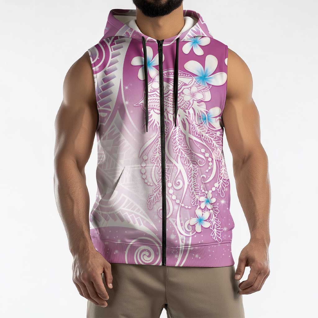Polynesian Jellyfish Sleeveless Zip Hoodie With Plumeria Pink LT05 - Polynesian Pride