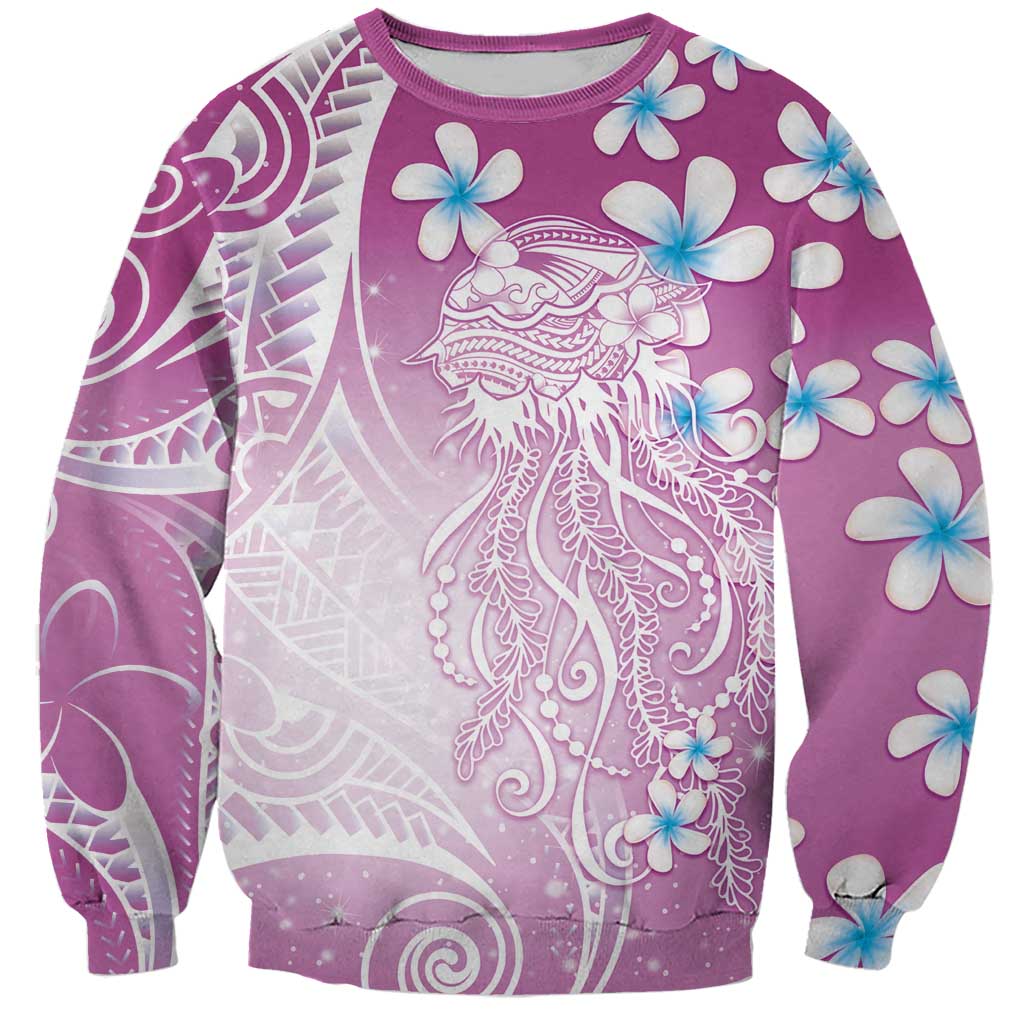Polynesian Jellyfish Sweatshirt With Plumeria Pink LT05 Unisex Pink - Polynesian Pride