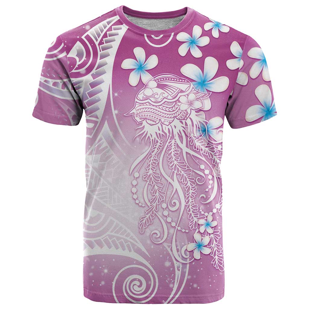 Polynesian Jellyfish T Shirt With Plumeria Pink LT05 Pink - Polynesian Pride