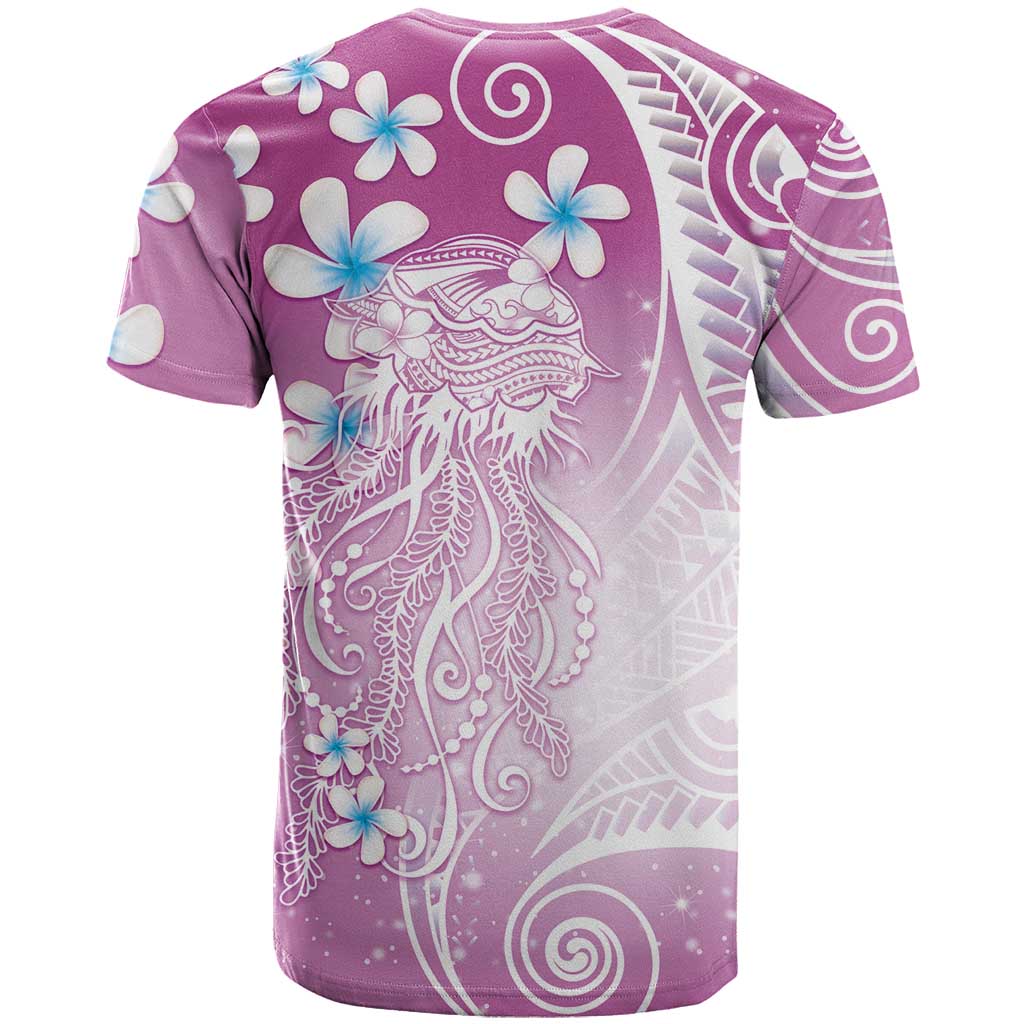 Polynesian Jellyfish T Shirt With Plumeria Pink LT05 - Polynesian Pride